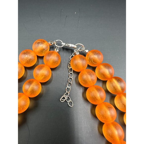 3/$30 Orange Beaded Necklace Acrylic Beads Double Strand Chunky Frosted Faceted - Picture 4 of 7
